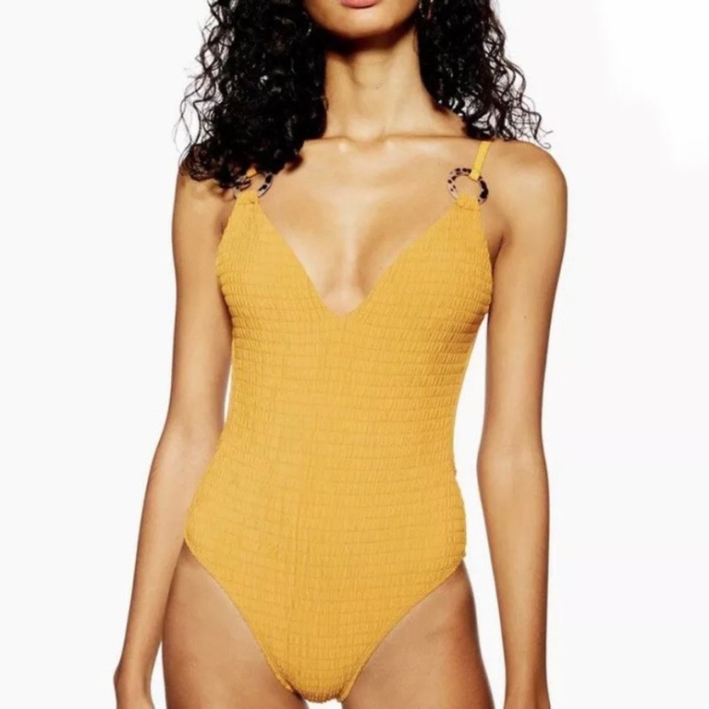 Topshop Mustard Yellow Plunge One Piece Swimsuit